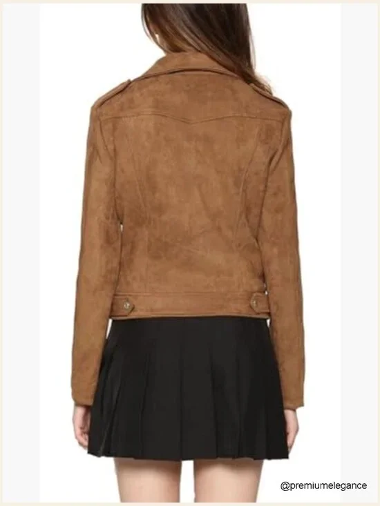 Faux Suede Moto Biker Jacket with Fringe, Fitted, Long Sleeve - Picture 6 of 6